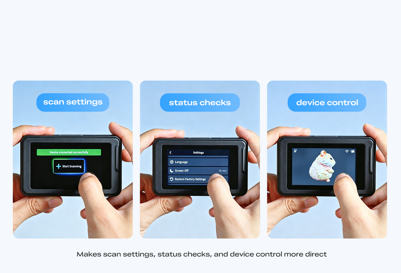 Creality Pika touchscreen scan settings and device control